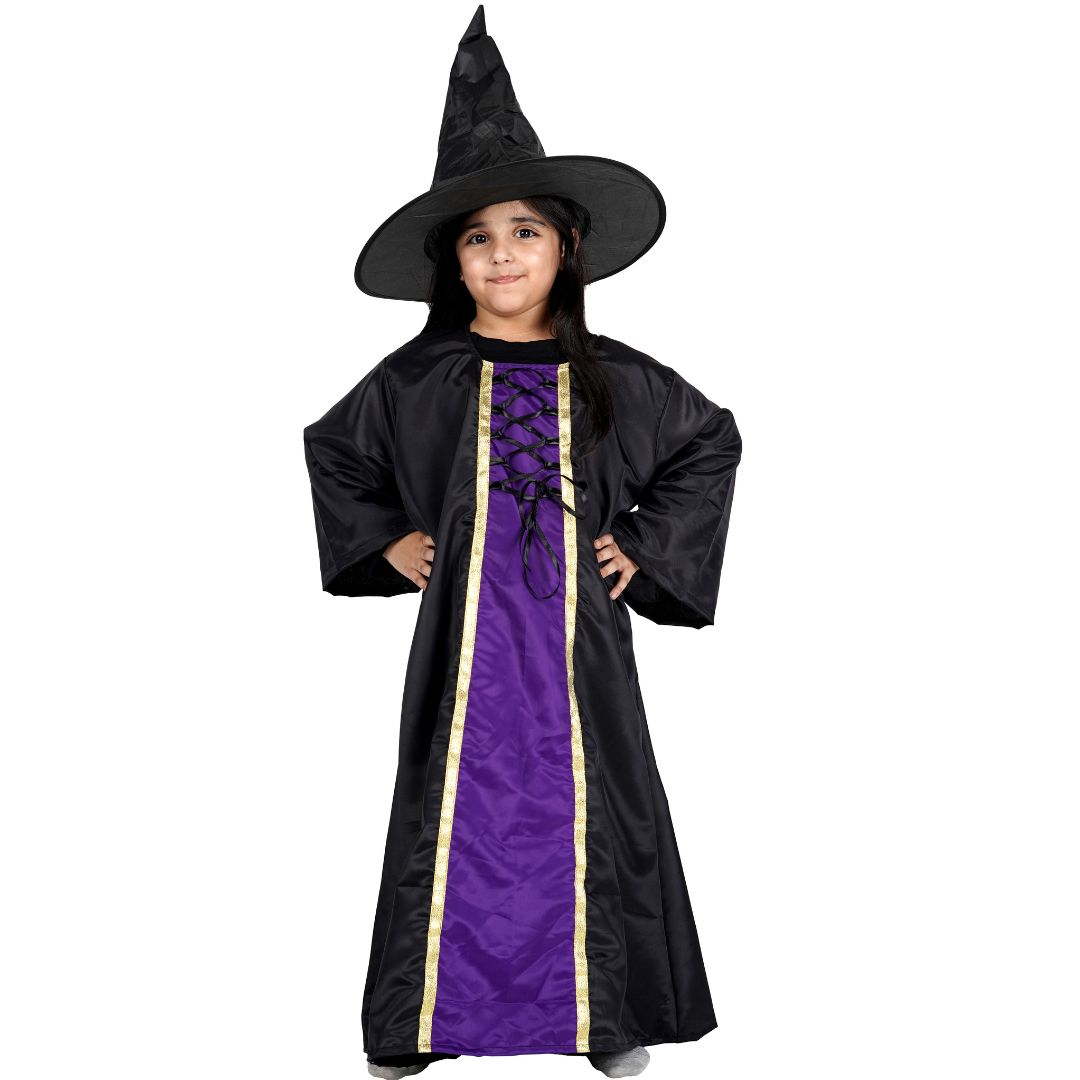 Witch Costume Dress for Kids Girls Set of 2(Gown,Hat) Halloween-Purple –  ItsMyCostume