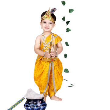 Krishna Dress for Baby Boy Kids Set of 10 Little Krishna Ji Kanha Janmasthmi Costume for Kids (IMC45001-SATYEL)