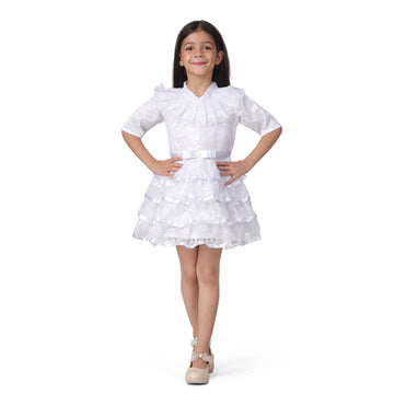 Itsmycostume Net Casual Knee Length Cute Frill Fairy White Frock Dress for Girls Kids
