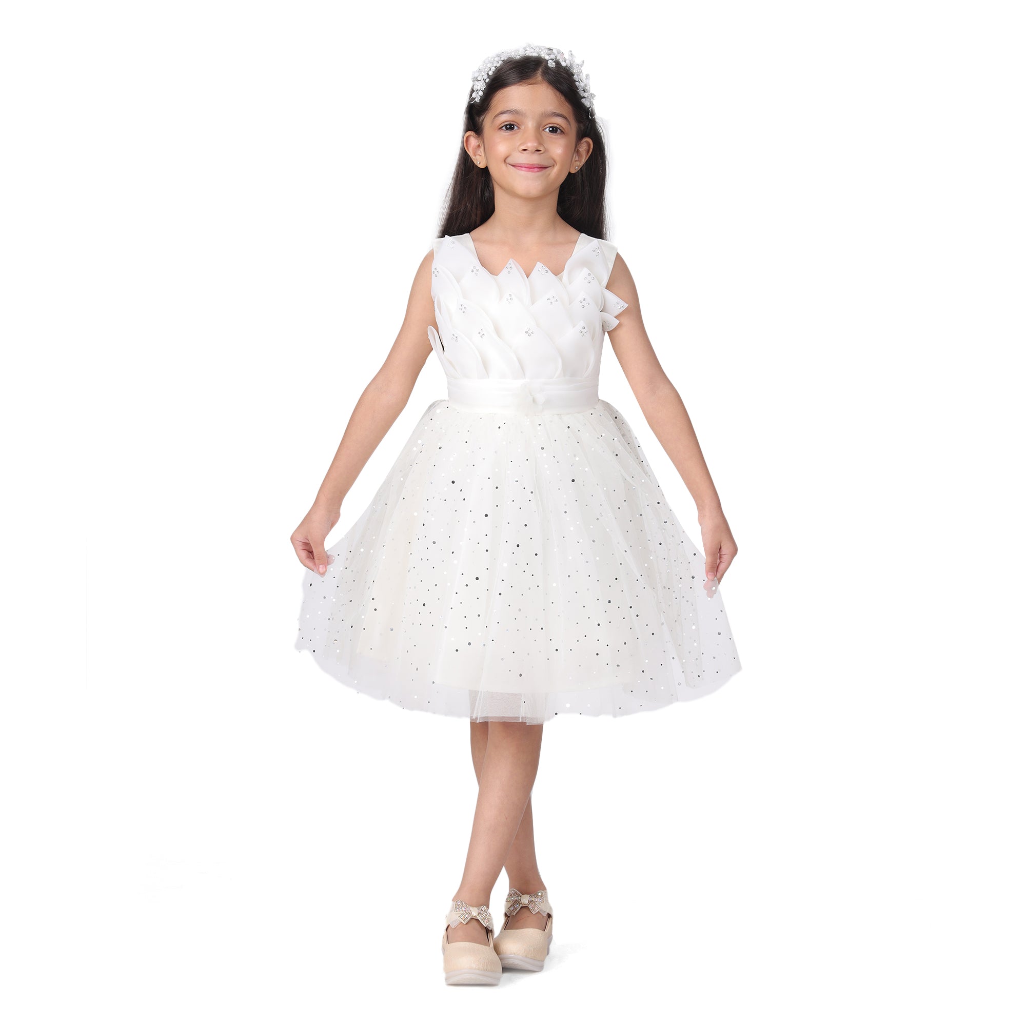 Itsmycostume Net Casual Knee Length Cute Frill White Frock Dress for Girls Kids