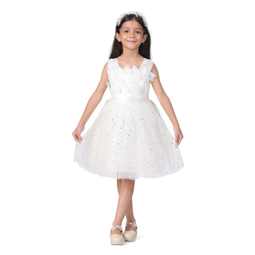 Itsmycostume Net Casual Knee Length Cute Frill White Frock Dress for Girls Kids