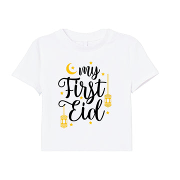 Itsmycostume My First Eid tshirt for kids baby boy girl infant Unisex Half Sleev Round Neck Tshirts