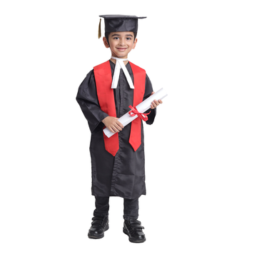 Convocation Graduation Black Gown Costume for Kids (IMC4082-Red)