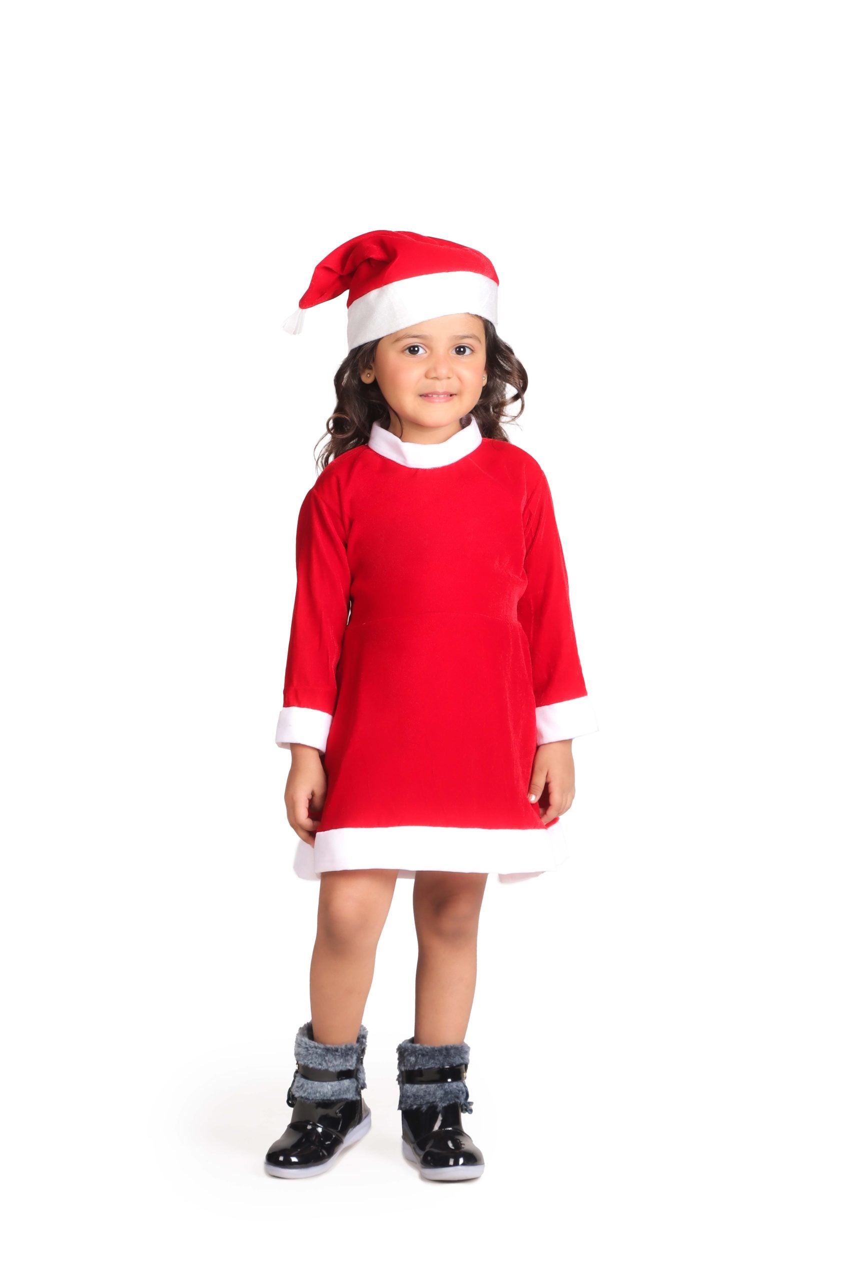 ITSMYCOSTUME Santa Costume For Girls - Mrs Girls Santa Costume With Santa Cap (Velvet)