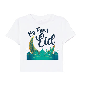 Itsmycostume My First Eid tshirt for kids baby boy girl infant Unisex Half Sleev Round Neck Tshirts