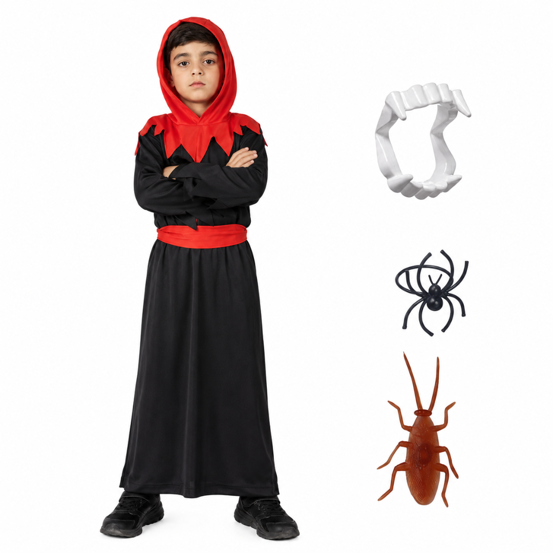 Halloween Dress|Devil's Costume and Accessories|For Girls and Boys Kids |Haunted Horror Theme Dress (FREE scary teeth)