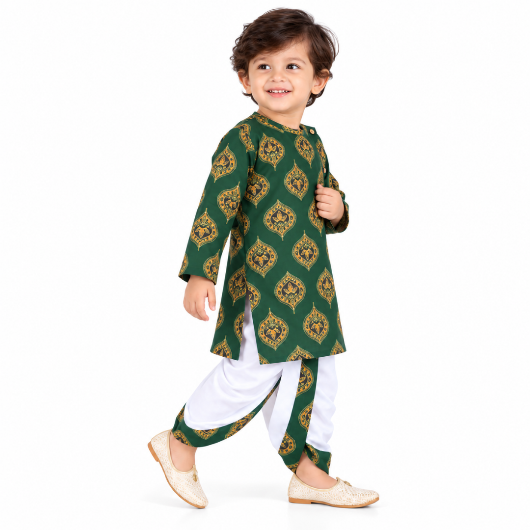 Vaanee Designz Elegant Traditional Dhoti Kurta Set for Baby Boys – Soft Cotton Ethnic Dress for Festivals And Weddings(Green)