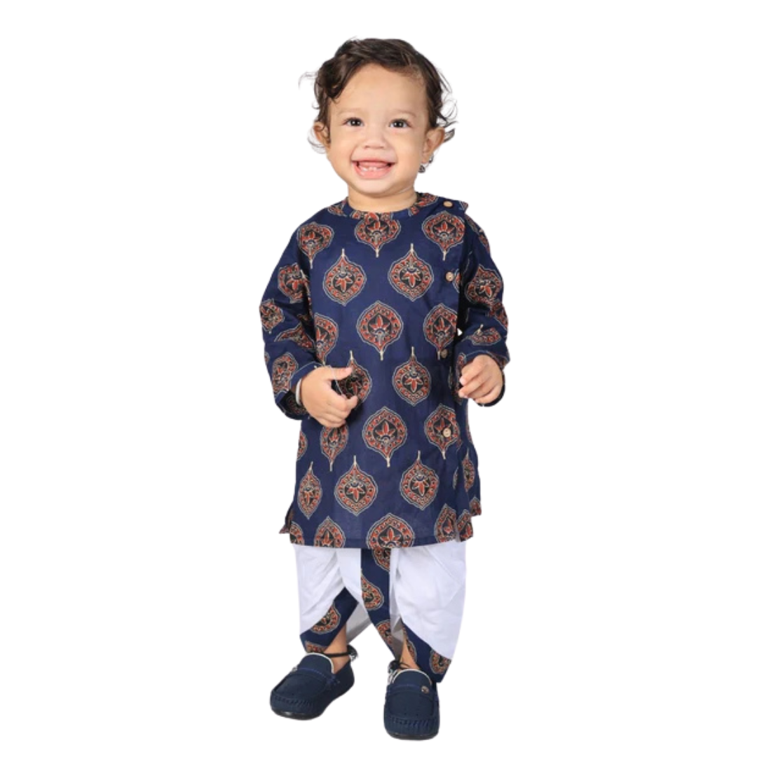 Vaanee Designz Elegant Traditional Dhoti Kurta Set for Baby Boys – Soft Cotton Ethnic Dress for Festivals And Weddings(Navy Blue)