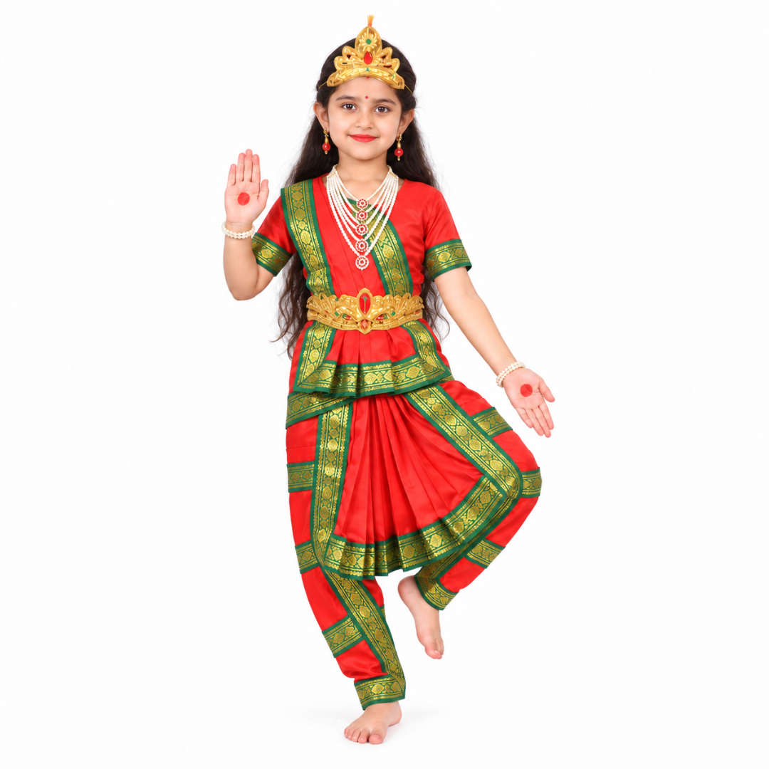 Durga Mata Costume for Girls | Maa Durga Goddess Traditional Indian Costume with Accessories | Perfect for Navratri, Dussehra & School Events