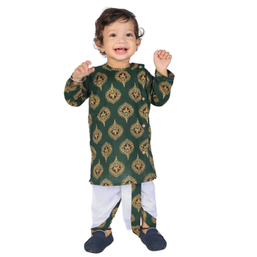 Vaanee Designz Elegant Traditional Dhoti Kurta Set for Baby Boys – Soft Cotton Ethnic Dress for Festivals And Weddings(Green)