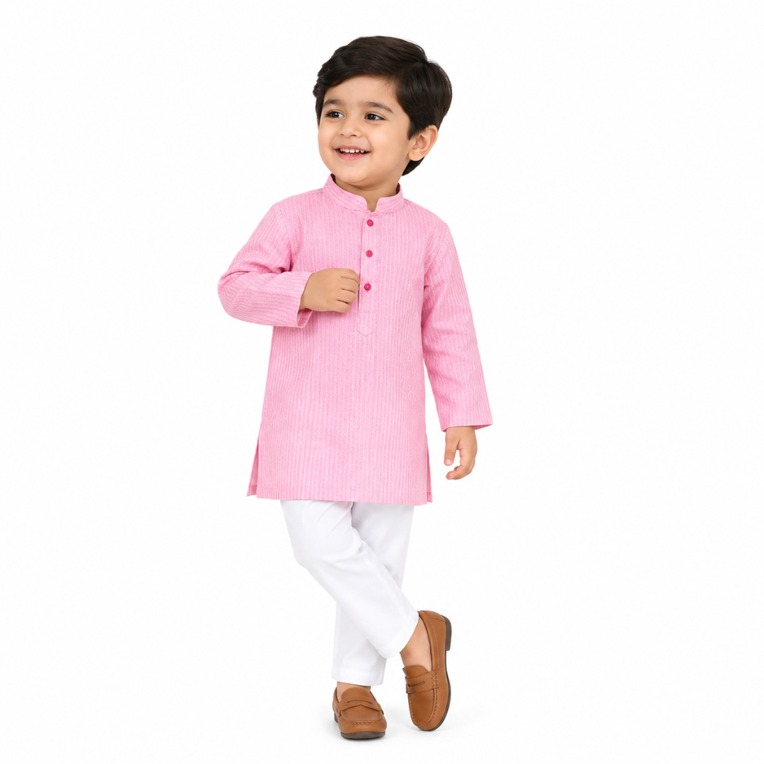Vaanee Designz Boys Cotton Ethnic Wear Kurta Pyjama Set in Pink for Boys Kids