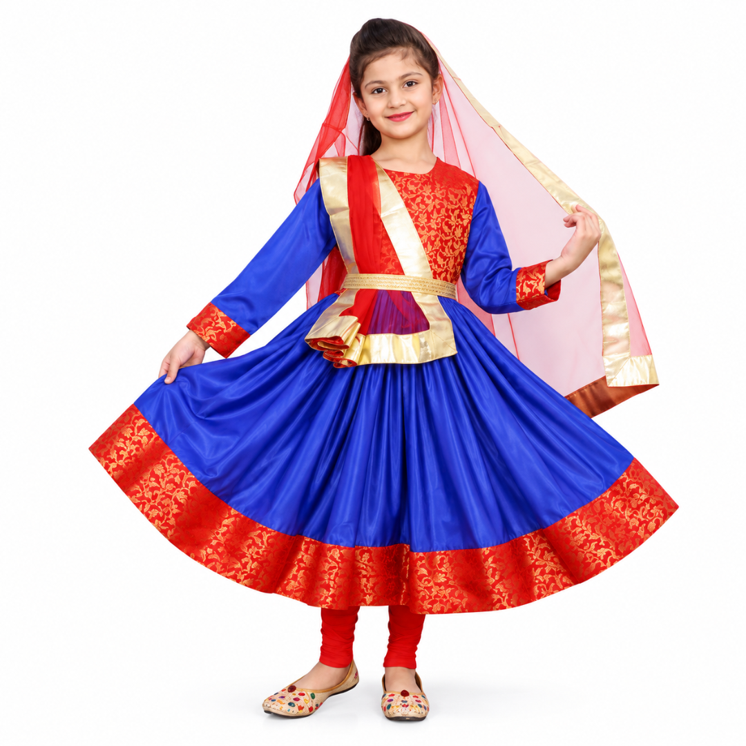 Kathak Costume Blue and Red Anarkali Dress IMC40000