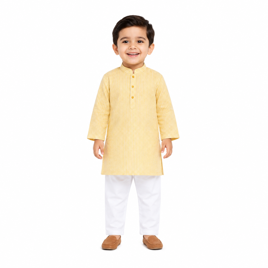 Vaanee Designz Boys Cotton Ethnic Wear Kurta Pyjama Set in Yellow for Boys Kids
