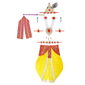 Krishna Dress for Baby Boy Kids Set of 10 Little Krishna Ji Kanha Janmasthmi Costume for Kids IMC39000-YelMaroon