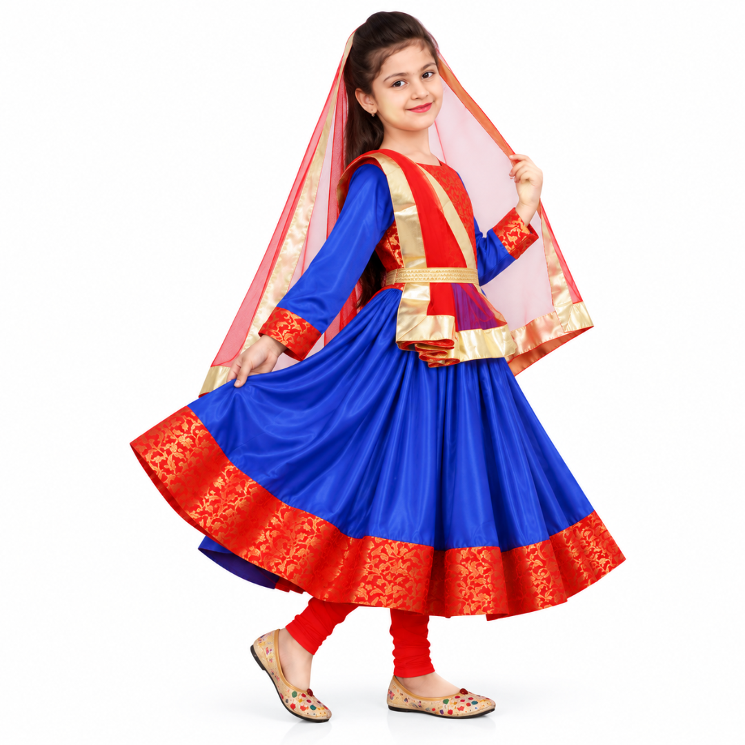 Kathak Costume Blue and Red Anarkali Dress IMC40000