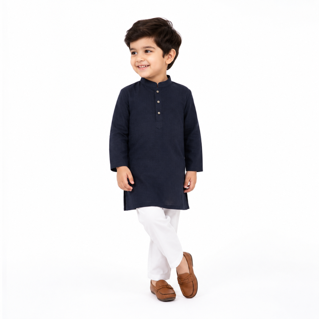 Vaanee Designz Baby Boys Silk Ethnic Wear Kurta Pyjama Set in Black &amp; Blue for Boys Kids (VD51000-Blaackk)