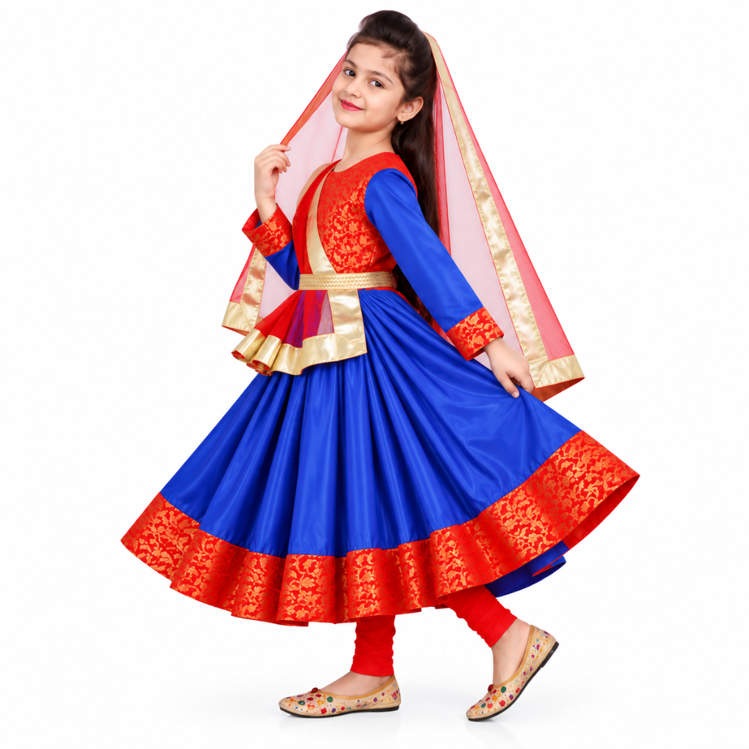 Kathak Costume Blue and Red Anarkali Dress IMC40000