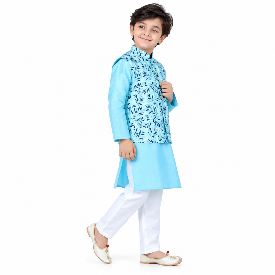 Vaanee Designz Boys Ethnic Wear Waistcoat Kurta Pyjama Set in Blue for Boys Kids (VD50000-Bluue)