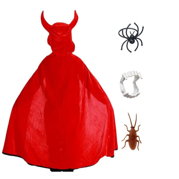 Halloween Dress|Devil's Costume and Accessories|For Girls and boys Kids |Haunted Horror Theme Dress (Only Cape & accessories with FREE scary teeth)