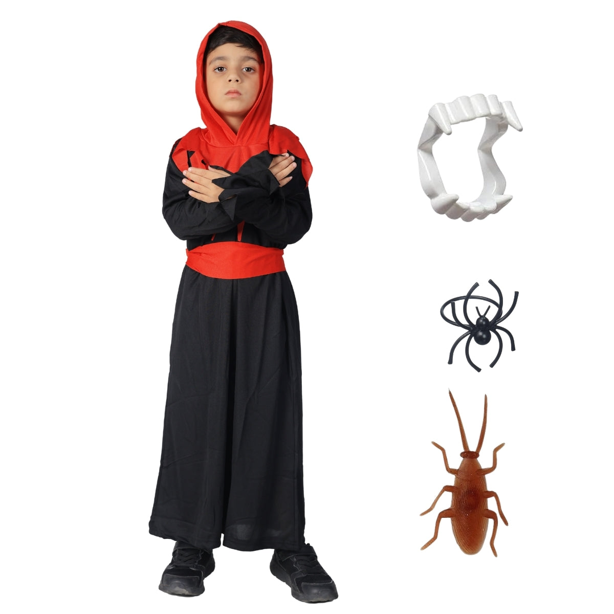 Halloween Dress|Devil's Costume and Accessories|For Girls and Boys Kids |Haunted Horror Theme Dress (FREE scary teeth)