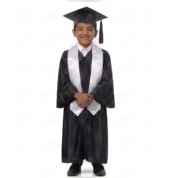 Kids Black Graduation Gown with Cap and White Sash | Convocation Costume for Boys & Girls