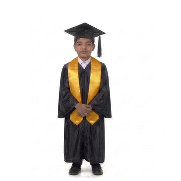Kids Black Graduation Gown with Cap and Yellow Sash | Convocation Costume for Boys & Girls