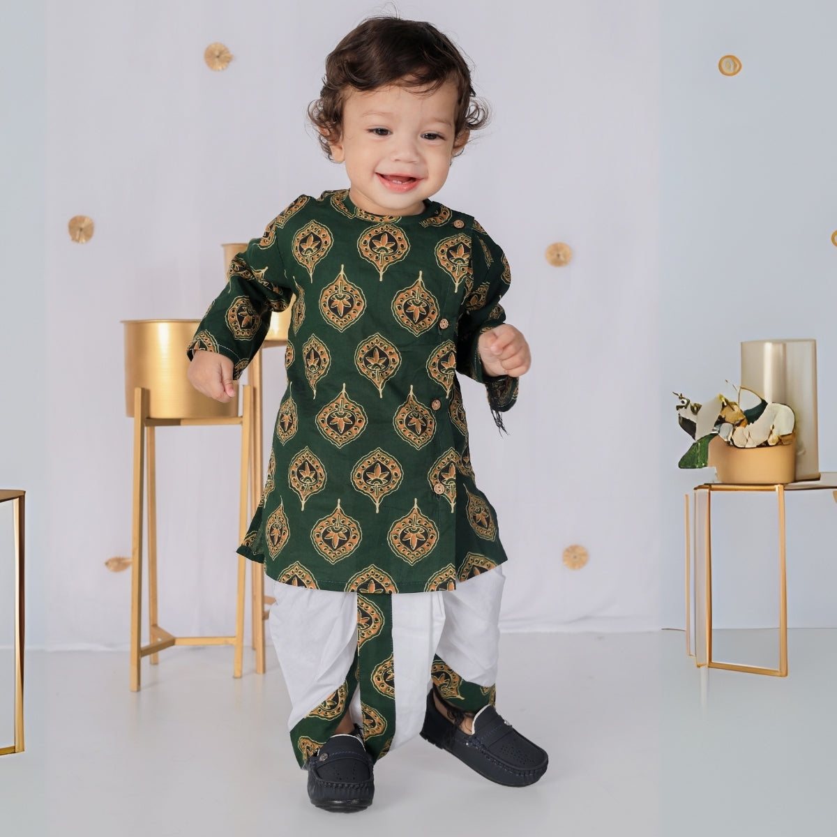 Vaanee Designz Elegant Traditional Dhoti Kurta Set for Baby Boys – Soft Cotton Ethnic Dress for Festivals And Weddings(Green)