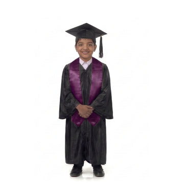 Kids Black Graduation Gown with Cap and Purple Sash | Convocation Costume for Boys & Girls
