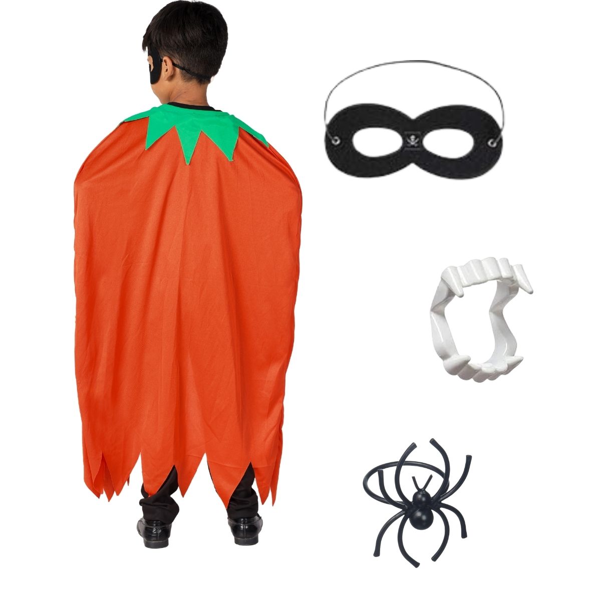 Halloween Dress| Pumpkin Cape Costume and Accessories|For Girls & Boys Kids |Haunted Horror Theme Dress (Only Cape & accessories with FREE scary teeth)