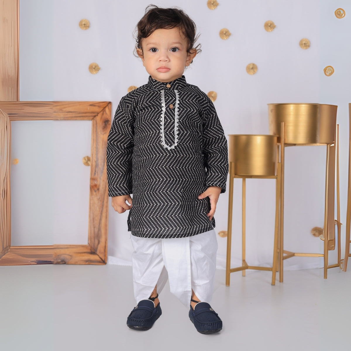 Vaanee Designz Elegant Traditional Dhoti Kurta Set for Baby Boys – Soft Cotton Ethnic Dress for Festivals And Weddings(Black)