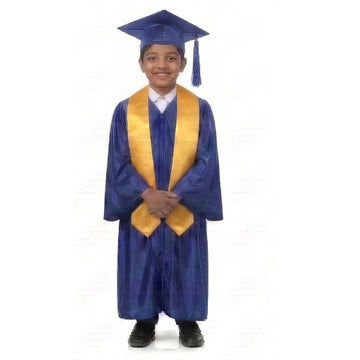 Kids Blue Graduation Gown with Cap and Yellow Sash | Convocation Costume for Boys & Girls