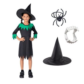 Halloween Dress| Witch Frock Costume and Accessories|For Girls  Kids |Haunted Horror Theme Dress (Free Scary Teeth)