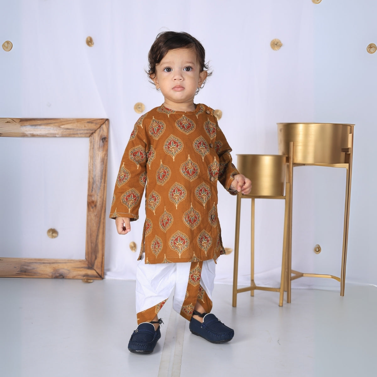Vaanee Designz Elegant Traditional Dhoti Kurta Set for Baby Boys – Soft Cotton Ethnic Dress for Festivals And Weddings(Rust brown)