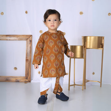 Vaanee Designz Elegant Traditional Dhoti Kurta Set for Baby Boys – Soft Cotton Ethnic Dress for Festivals And Weddings(Rust brown)