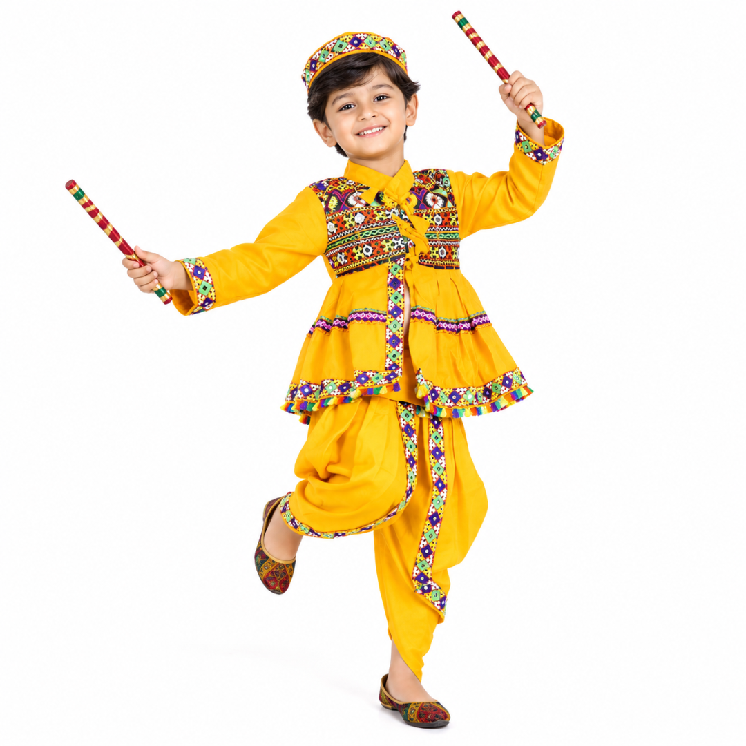 Kedia Costume for Boys | Gujarati Traditional Ethnic Wear for Kids | Navratri Garba Dandiya Dress | Festive & School Event Wear