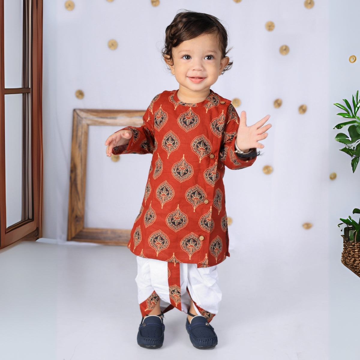 Vaanee Designz Elegant Traditional Dhoti Kurta Set for Baby Boys – Soft Cotton Ethnic Dress for Festivals And Weddings(Red)