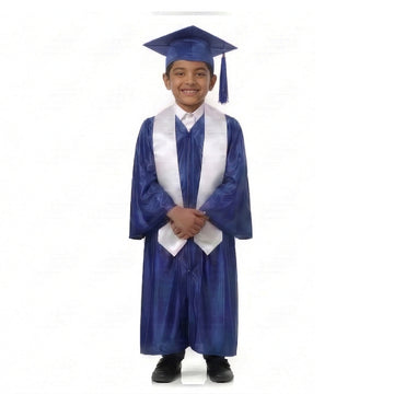 Kids Blue Graduation Gown with Cap and White Sash | Convocation Costume for Boys & Girls