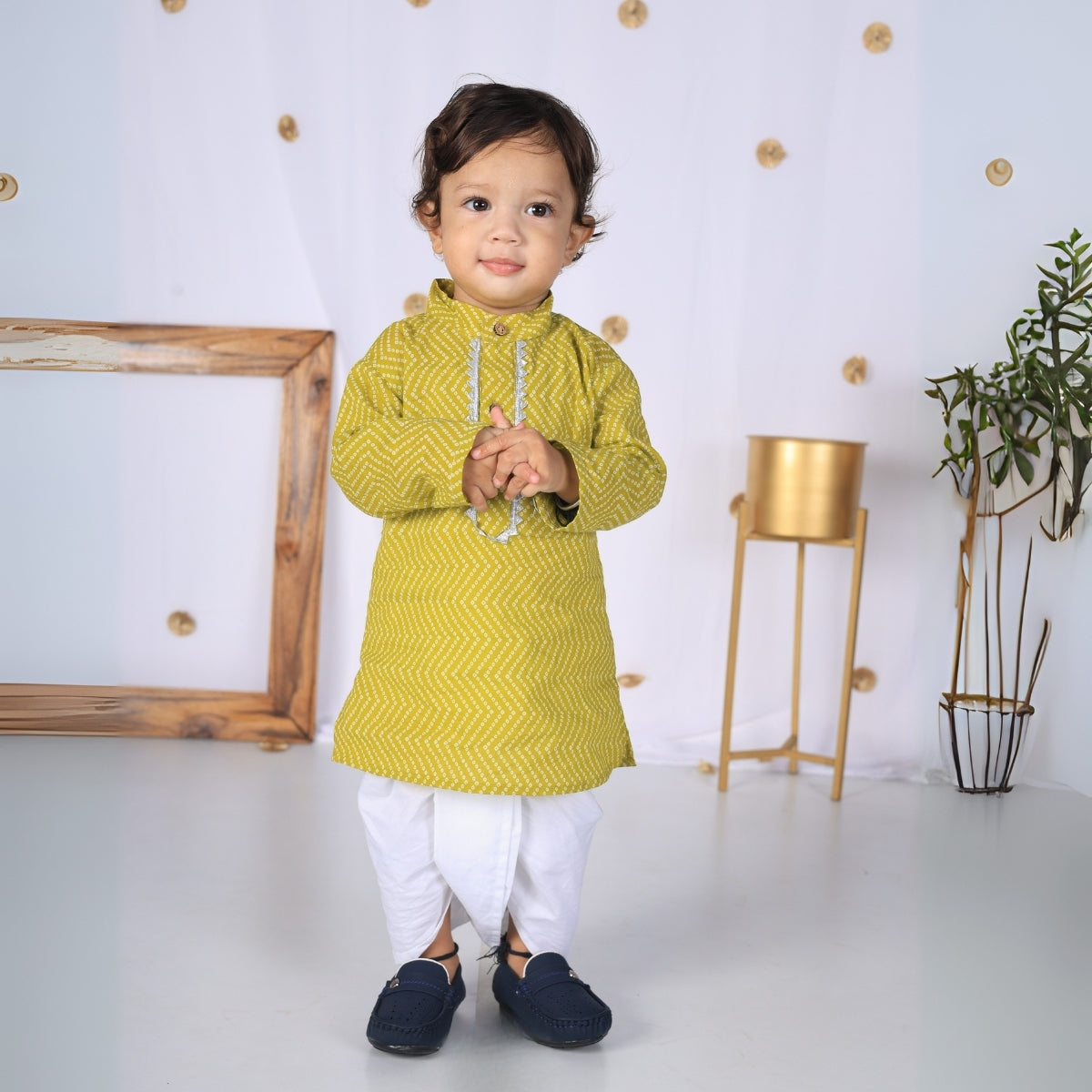 Vaanee Designz Elegant Traditional Dhoti Kurta Set for Baby Boys – Soft Cotton Ethnic Dress for Festivals And Weddings(Mustard)