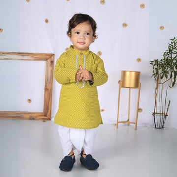 Vaanee Designz Elegant Traditional Dhoti Kurta Set for Baby Boys – Soft Cotton Ethnic Dress for Festivals And Weddings(Mustard)