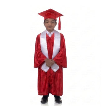 Kids Red Graduation Gown with Cap and White Sash | Convocation Costume for Boys & Girls