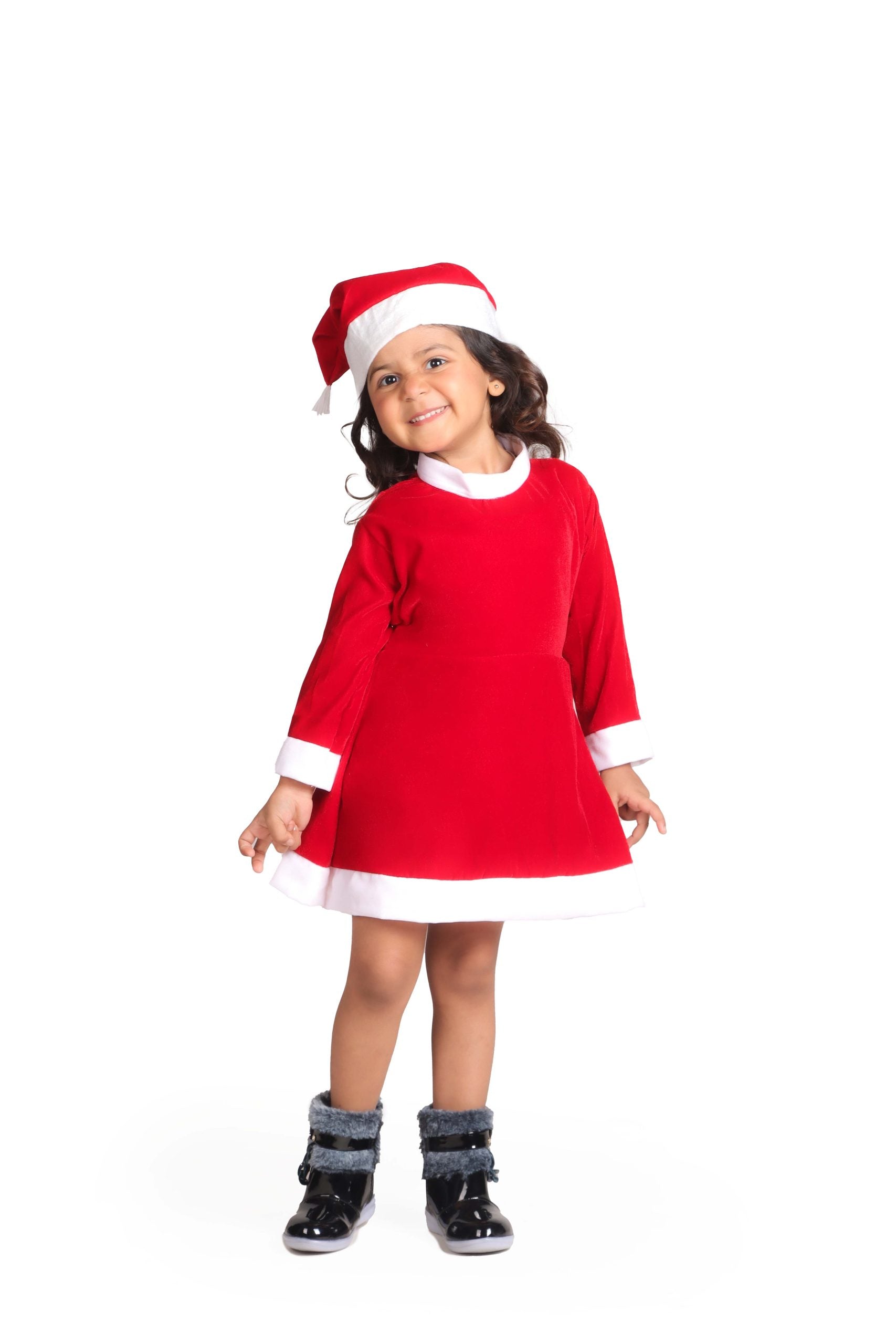 ITSMYCOSTUME Santa Costume For Girls - Mrs Girls Santa Costume With Santa Cap (Velvet)