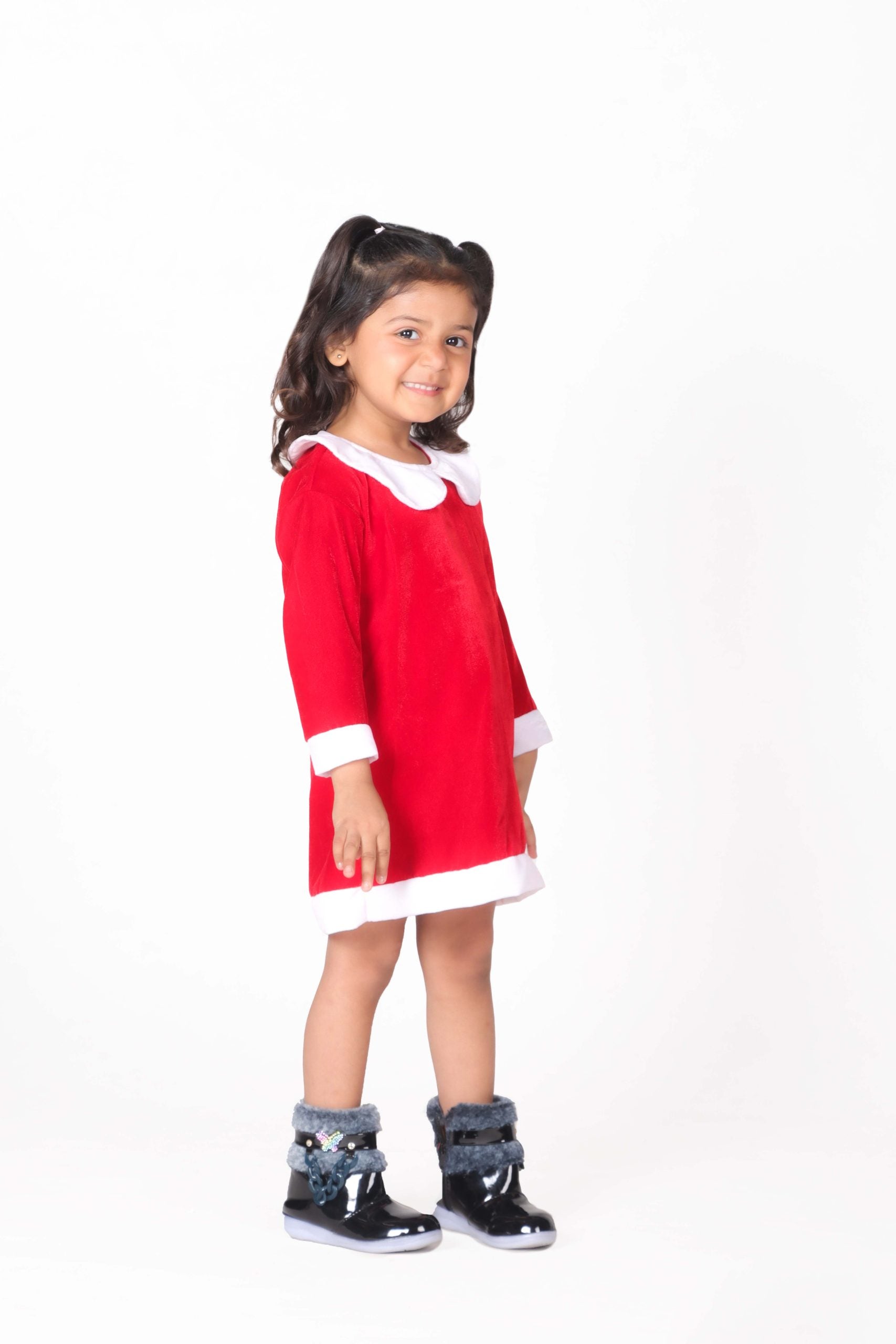 Santa Claus Dress Christmas Santa Costume for Girls With Santa Cap (Velvet)