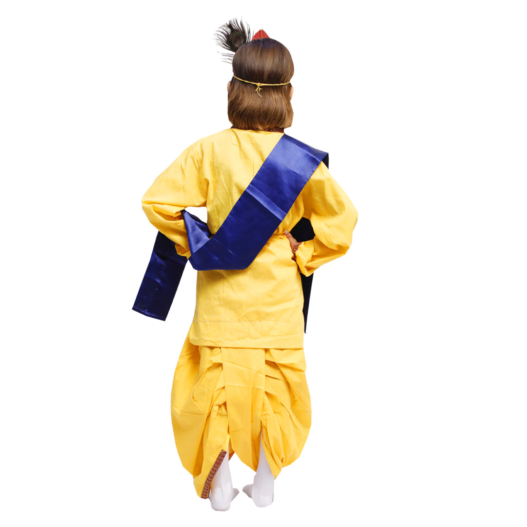 Krishna Dress for Kids Set of 9 Dhoti,Kurta,Mukut,Morpankh,Bansuri,Stole,Kundal,Belt,Motimala