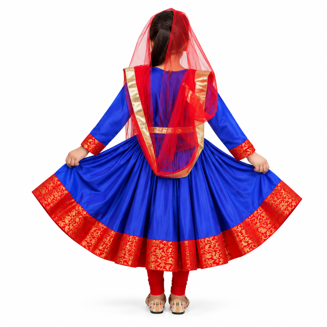 Kathak Costume Blue and Red Anarkali Dress IMC40000