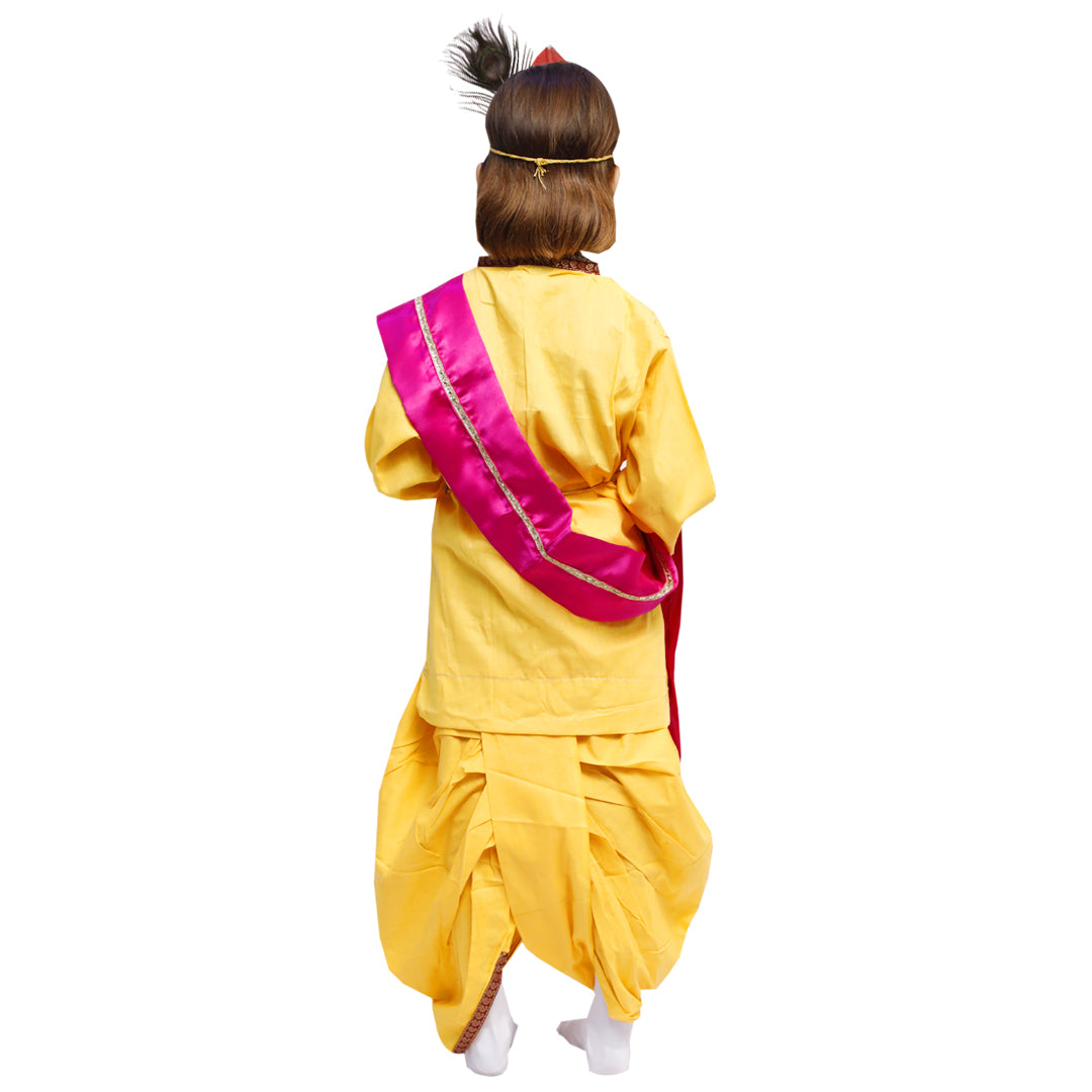 Krishna Dress for Kids Set of 9 Dhoti,Kurta,Mukut,Morpankh,Bansuri,Belt,Stole,Motimala,Kundal
