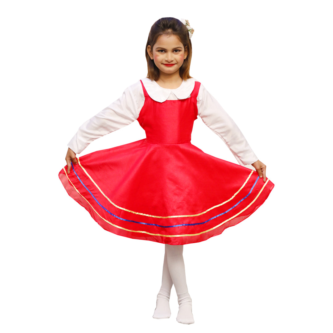 Russian Dress For Girl - Red and White Tunic Frock