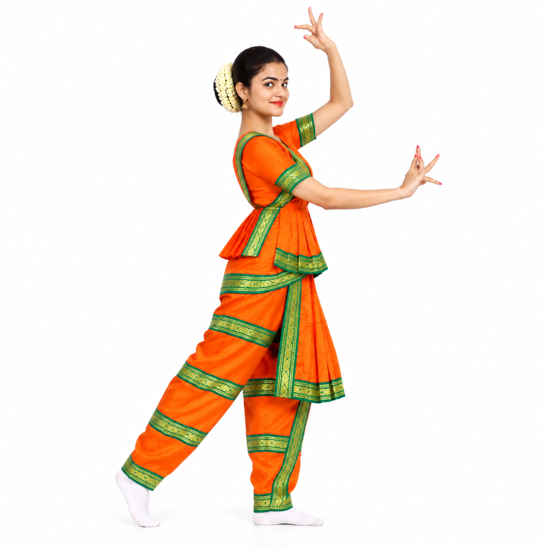 Bharatnatyam Costume – Orange and Green
