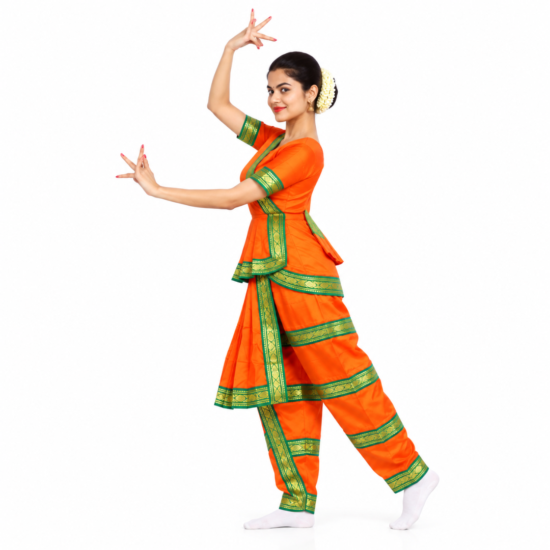 Bharatnatyam Costume – Orange and Green