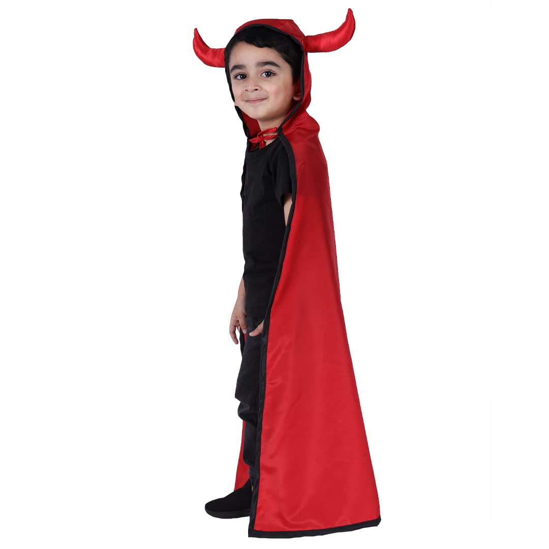 ITSMYCOSTUME Halloween Dress for Boys &amp; Girls Kids Red Cape with Devil Horn Pumpkin Basked Kids Costume Complete Set (IMC26000)