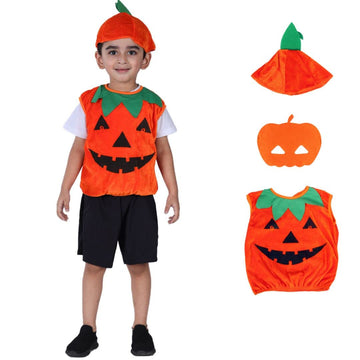 ITSMYCOSTUME Halloween Pumpkin Dress For Boys &amp; Girls Kids Orange Pumpkin Costume Set of 3(Top, Hat &amp; Mask) Kids Costume
